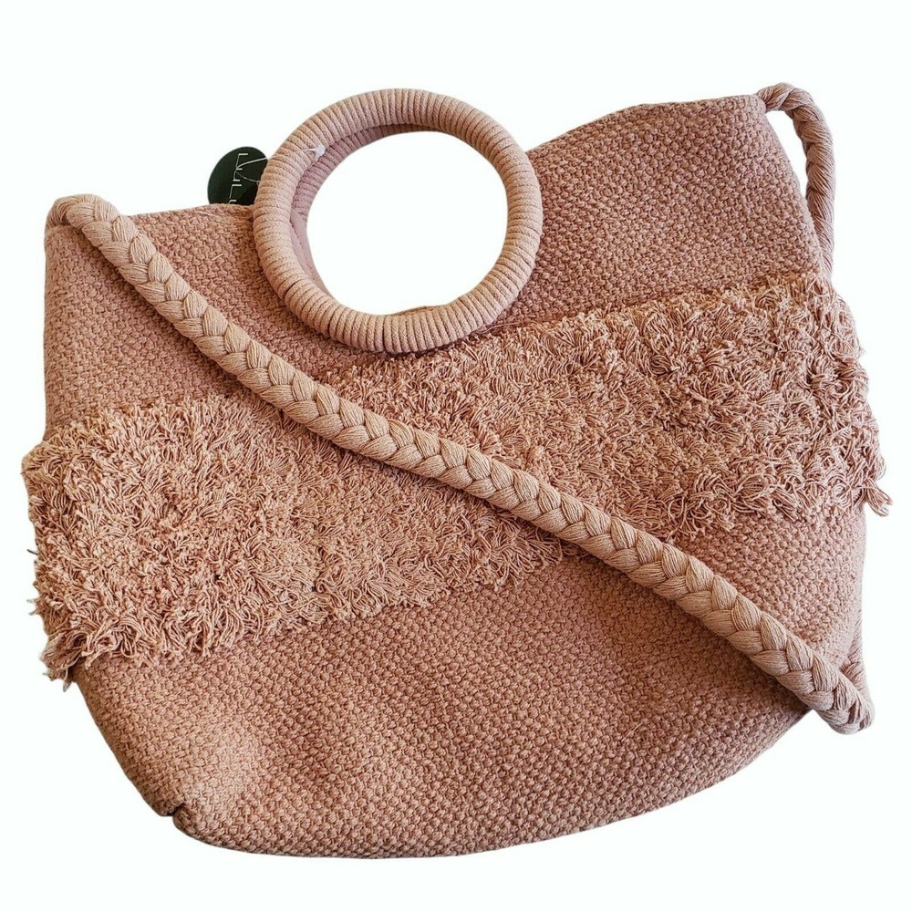 SONOMA Cabo Ring Satchel beachy woven shag shoulder bag purse salmon NEW